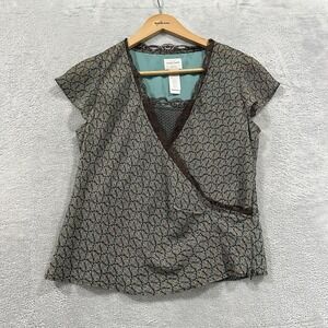 Emma James Top Blouse Women's Petite 6 Lace Trim Short Sleeve Paisley Fairy